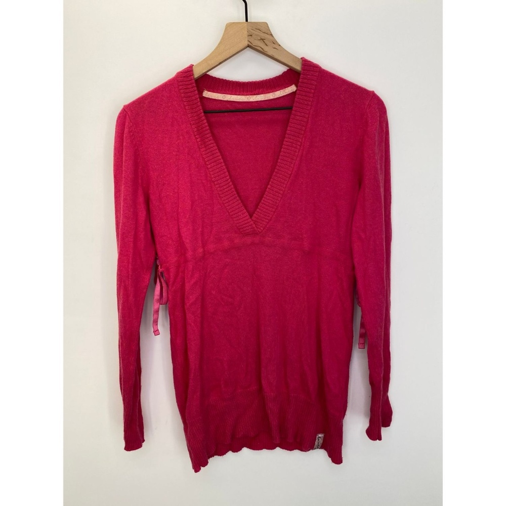 Dance Women's V Neck Long Sleeve Solid Sweater Red